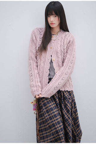 [OTR] Pink Flower Wool Knit Cardigan