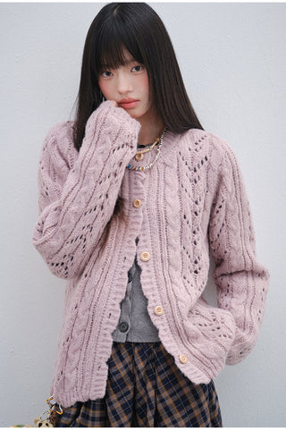 [OTR] Pink Flower Wool Knit Cardigan