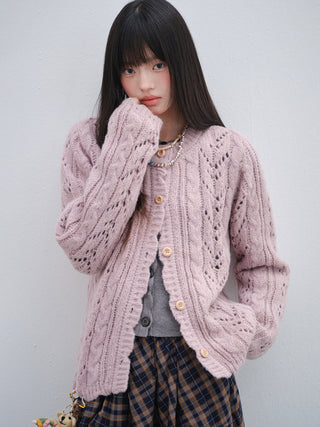 [OTR] Pink Flower Wool Knit Cardigan