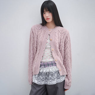 [OTR] Pink Flower Wool Knit Cardigan