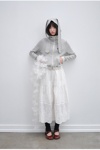 [OTR] Striped Knitted Rabbit Ears Hooded Jacket