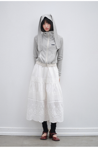 [OTR] Striped Knitted Rabbit Ears Hooded Jacket