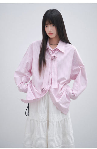 [OTR] Rose Tie Striped Long Sleeve Shirt