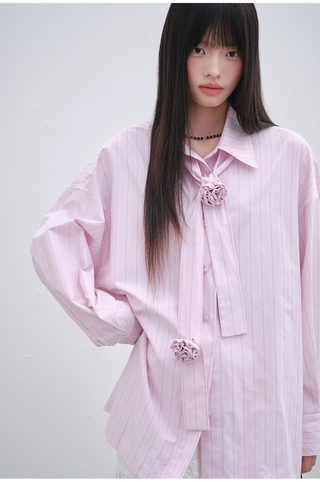 [OTR] Rose Tie Striped Long Sleeve Shirt