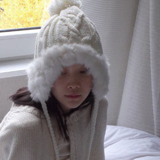 Wool knitted plush hat