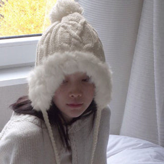 Wool knitted plush hat