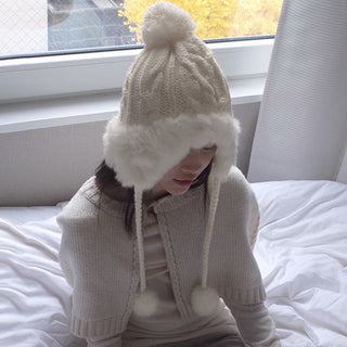 Wool knitted plush hat