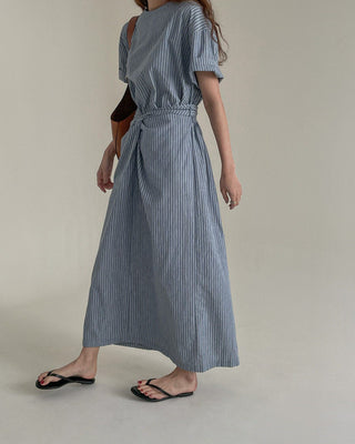 Korean Striped Knot-Tie Summer Dress