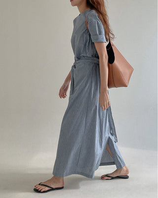 Korean Striped Knot-Tie Summer Dress