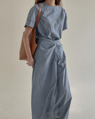 Korean Striped Knot-Tie Summer Dress