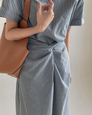 Korean Striped Knot-Tie Summer Dress