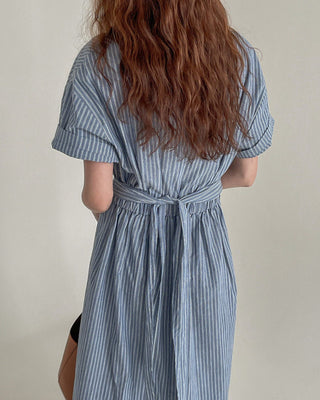 Korean Striped Knot-Tie Summer Dress