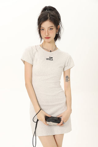 Letter Embroidery Round Neck Tee & Dress