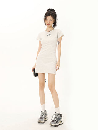 Letter Embroidery Round Neck Tee & Dress