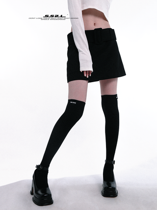 Black label over knee mid-tube socks