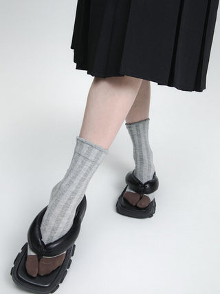 Striped Toe Gray Pile Socks