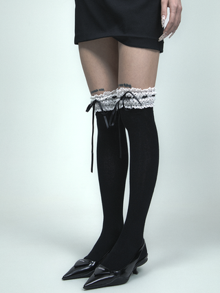 Lace drawstring bow stockings