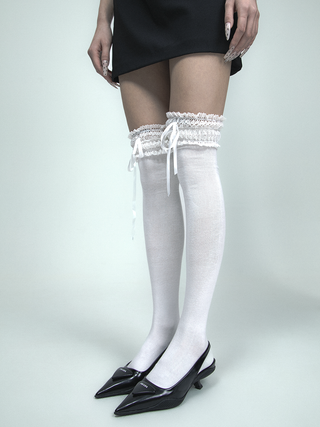 Lace drawstring bow stockings