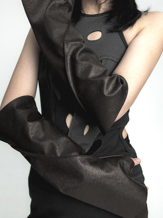 Distressed leather deconstructed women gloves