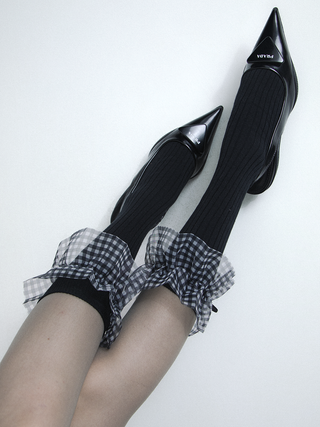 Translucent Plaid Mesh Lace Bowknot Stockings