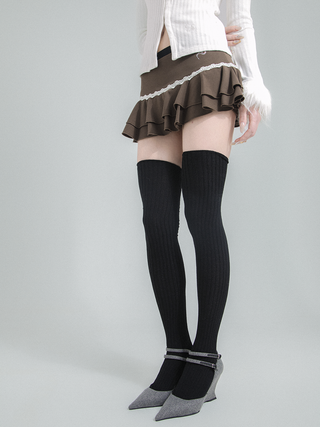 Solid Color Knee-High Slim Socks