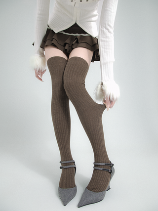 Solid Color Knee-High Slim Socks