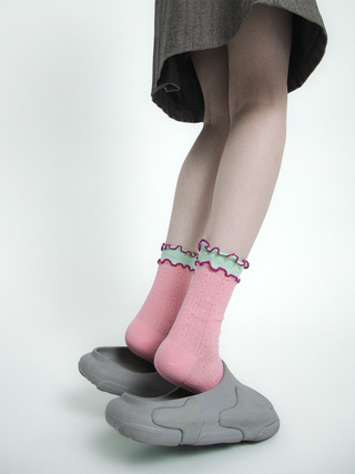 Contrast color matching double lace mid-tube socks ins