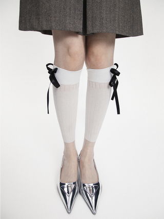 Translucent solid color stitching bowknot stockings