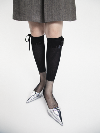 Translucent solid color stitching bowknot stockings