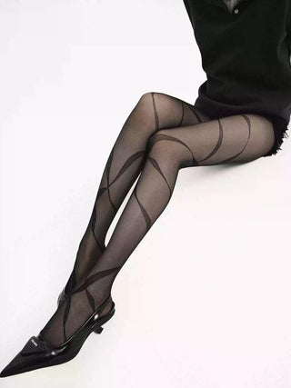 Thin ribbon wrapped jacquard translucent stockings