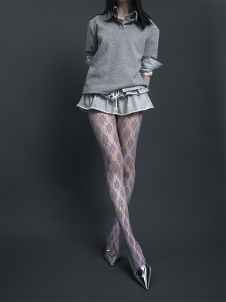 White flower hollow jacquard mesh stockings