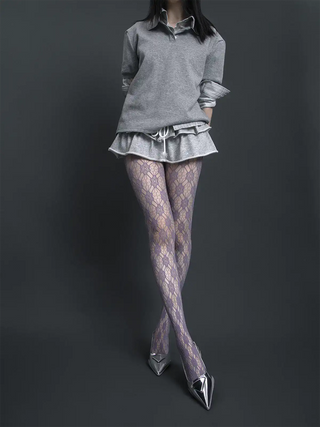 White flower hollow jacquard mesh stockings