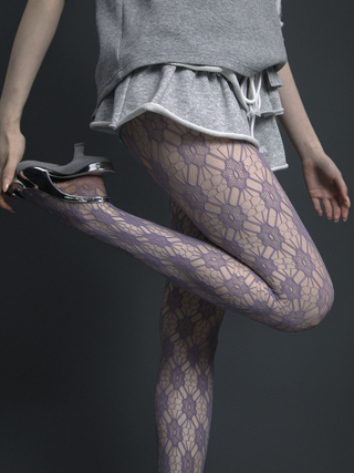 White flower hollow jacquard mesh stockings