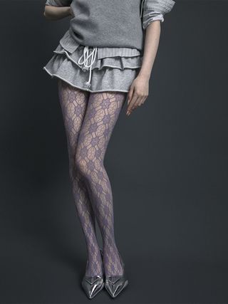 White flower hollow jacquard mesh stockings