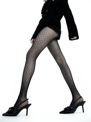 Thin smoky gray mesh jacquard stockings