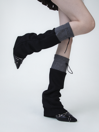 Black green gray splicing leg cover pile socks