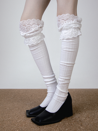 Lace stitching long socks