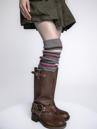 Striped knitted knee warm boots socks