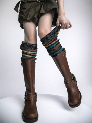 Striped knitted knee warm boots socks