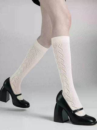 Thin Solid Color Black and White knitted Long Socks