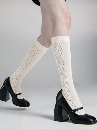 Thin Solid Color Black and White knitted Long Socks