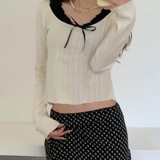 lace-up fake two-piece top