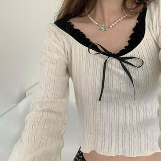 lace-up fake two-piece top