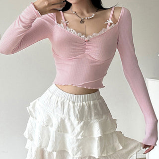 Lace patchwork square collar top