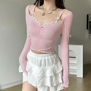 Lace patchwork square collar top