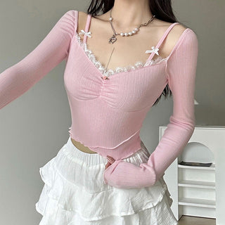 Lace patchwork square collar top