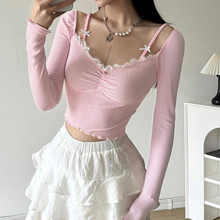 Lace patchwork square collar top