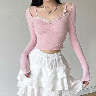 Lace patchwork square collar top