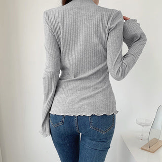 Grey Lace Long Sleeve Tops