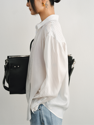 [UNAWARES] Thin Transparent Cuprammonium Striped Long Sleeve Shirt